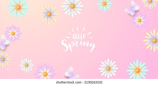 vector spring banner background with spring text and colorful paper cut flower elements vector illustration