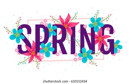 Banner de resorte vectorial con flores coloridas. Cartel de la primavera.