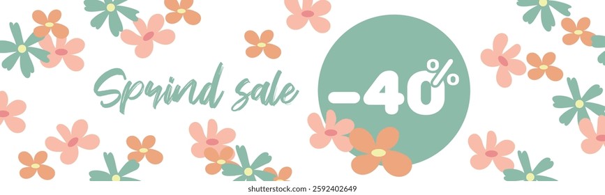 Vector spring banner, discount banner. Seamless pattern on the theme of spring. For designing business cards, banners, publications on social networks.