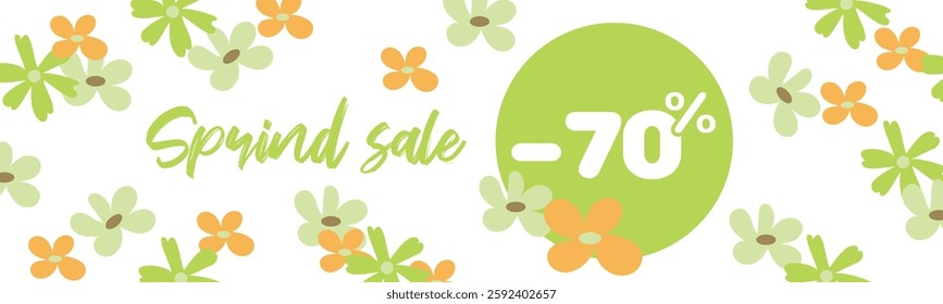 Vector spring banner, discount banner. Seamless pattern on the theme of spring. For designing business cards, banners, publications on social networks.