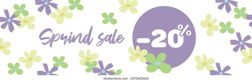 Vector spring banner, discount banner. Seamless pattern on the theme of spring. For designing business cards, banners, publications on social networks.