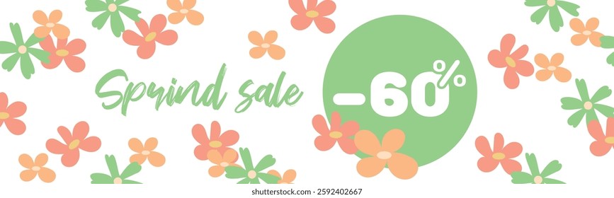 Vector spring banner, discount banner. Seamless pattern on the theme of spring. For designing business cards, banners, publications on social networks.