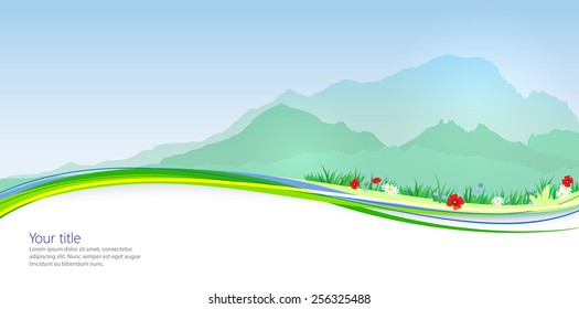 Vector Spring banner with Mont Blanc silhouette