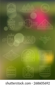 Vector spring blurred background with ecology badges set