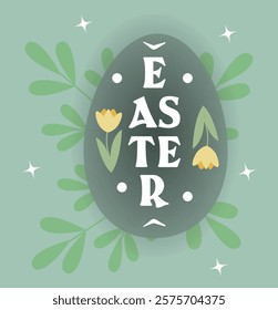 Vector spring card Esther with egg and plants