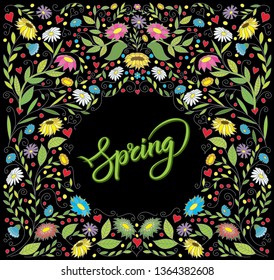 Tarjeta De Primavera Vector Y Tarjeta De Saludo De San Valentín. Resumen Ilustración de amor con flores y corazones. Primavera de las letras