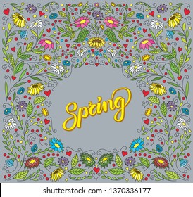 Vector Spring Card, And Valentines Day Greeting Card. Abstract Love Illustration With Flowers and Hearts. Lettering Spring