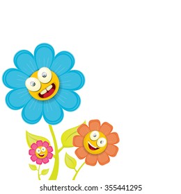 vector spring cartoon flowers isolated on white background. vector illustration
