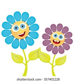vector spring cartoon flowers isolated on white background. vector illustration