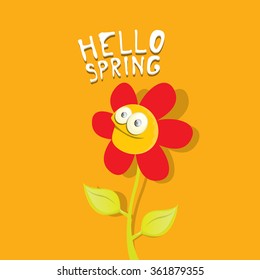 vector spring cartoon flowers on orange background. Hello spring vector illustration
