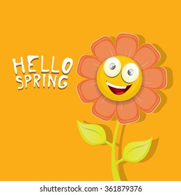 vector spring cartoon flowers on orange background. Hello spring vector illustration