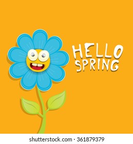 vector spring cartoon flowers on orange background. Hello spring vector illustration
