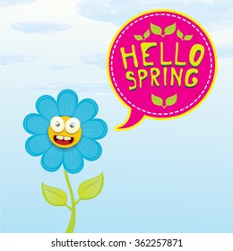 vector spring cartoon flowers on orange background. Hello spring vector illustration