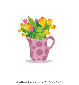 vector spring ceramic jug with wild garden flowers