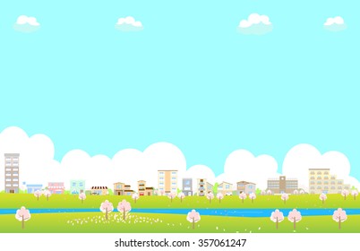 Vector spring city illustration