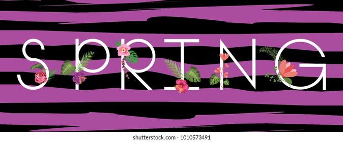 Vector of spring composition with alphabetical letters and beautiful flowers