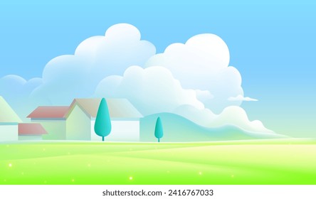 Vector spring countryside landscape illustration