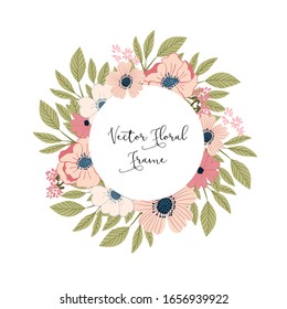 Vector Spring Floral Botanical Frame Wreath 