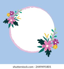 vector spring floral frame on blue background.