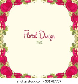 Vector Spring floral frame. Pink Hand Drawn Peonies Border On White Background With Place For text. Good For Web, Invitations, Greeting and Save The Date Cards.