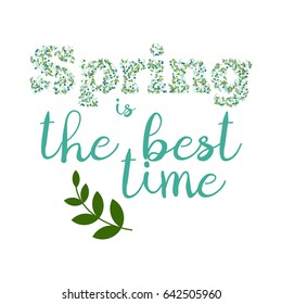 Vector spring floral greeting card. Lettering for t-shirts, banners, web, cards, holidasys.