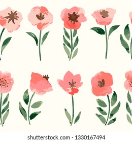 Vector Spring floral watercolor horizontal flowers seamless pattern