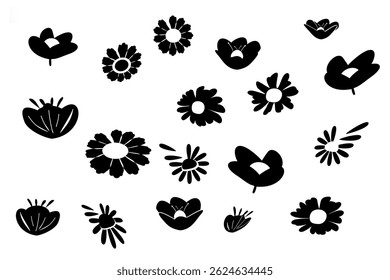 Vector spring flower elements silhouette collection. Hand drawn flower illustrations for decoration.