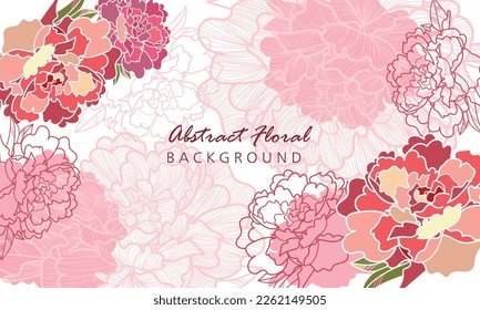 Vector spring flower line pattern, line background. Hand drawn peonies for packaging, social media post, cover, banner, creative post and wall arts