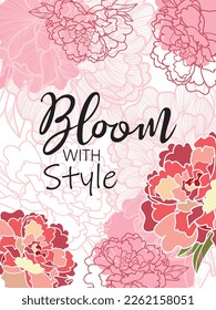 Vector spring flower line pattern, line background. Hand drawn peonies for packaging, social media post, cover, banner, creative post and wall arts