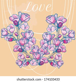 vector spring flower on branch on pearl background