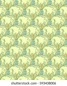 Vector spring flower pattern. Seamless botanic texture, flowers illustrations. Floral background.