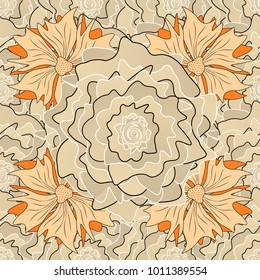 Vector spring flower seamless pattern in black, beige and yellow colors. Elegant tender design for natural cosmetics, perfume. Can be used as greeting or wedding background. Best for fabric.