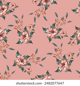 Vector spring flower seamless pattern with succulents. Elegant tender design for natural cosmetics, perfume, florist shop. Can be used as greeting, wedding background.Best for fabric. Flowers texture.