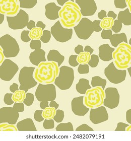 Vector spring flower seamless pattern with succulents. Elegant tender design for natural cosmetics, perfume, florist shop. Can be used as greeting, wedding background.Best for fabric. Flowers texture.