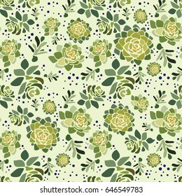 Vector spring flower seamless pattern with succulents. Elegant tender design for natural cosmetics, perfume, florist shop. Can be used as greeting, wedding background.Best for fabric. Flowers texture.