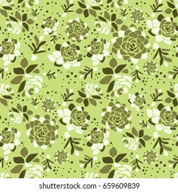 Vector spring flower seamless pattern with succulents. Elegant tender design for natural cosmetics, perfume, florist shop. Can be used as greeting, wedding background.Best for fabric. Flowers texture.