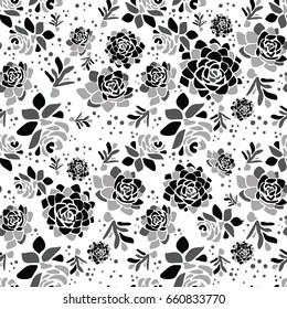 Vector spring flower seamless pattern with succulents. Elegant tender design for natural cosmetics, perfume, florist shop. Can be used as greeting, wedding background.Best for fabric. Flowers texture.