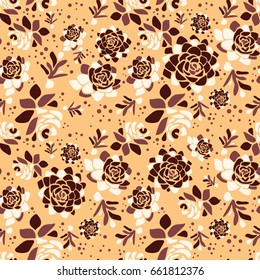 Vector spring flower seamless pattern with succulents. Elegant tender design for natural cosmetics, perfume, florist shop. Can be used as greeting, wedding background.Best for fabric. Flowers texture.