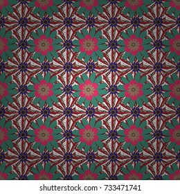 Vector spring flower seamless pattern in beige, green and red colors. This design can be used for packaging cosmetics, perfumes, greeting or wedding background.