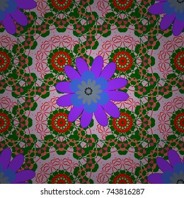 Vector spring flower seamless pattern in red, green and violet colors. This design can be used for packaging cosmetics, perfumes, greeting or wedding background.