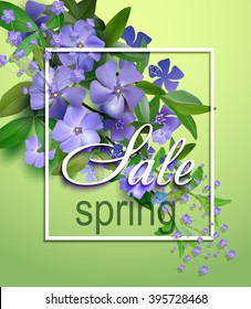 Vector spring flowers background.With an inscription spring sale.Composition of the delicious spring flowers for design of postcards, brochures, banners, flyers, on a plain surface