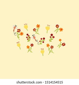 
Vector spring flowers with butterflies on a background