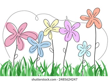Vector Spring flowers landscape in garden Flat. Suitable for your design needs : logos, illustrations, animations, t-shirt designs, etc.
