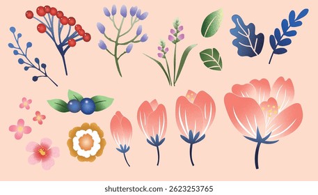 Vector Primavera Flores y Hojas Colección