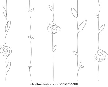 
Vector spring flowers and leaves on long stems. Branches with large and small flowers. Long creepers