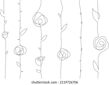 
Vector spring flowers and leaves on long stems. Branches with large and small flowers. Long creepers