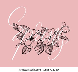 vector spring flowers with lettering