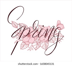 vector spring flowers with lettering
