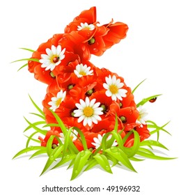 Vector spring flowers in the shape of Easter Rabbit