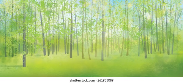 Vector spring forest background.